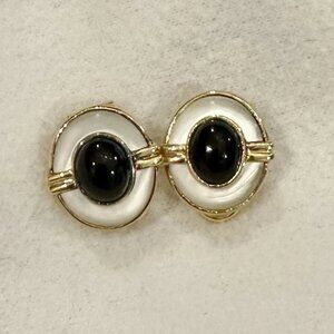 Vintage Kai Yin Lo KYL .925 Mother of Pearl & Hematite Clip Earrings Stamped